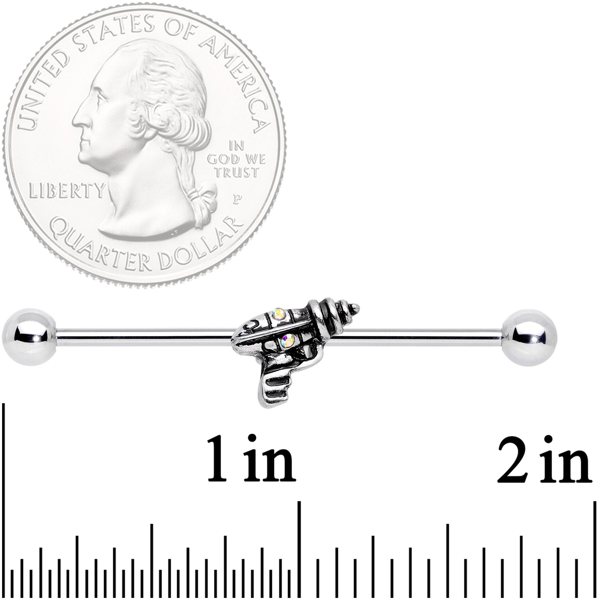 14G Aurora Gem Mystery Ray Gun Industrial Barbell 38mm