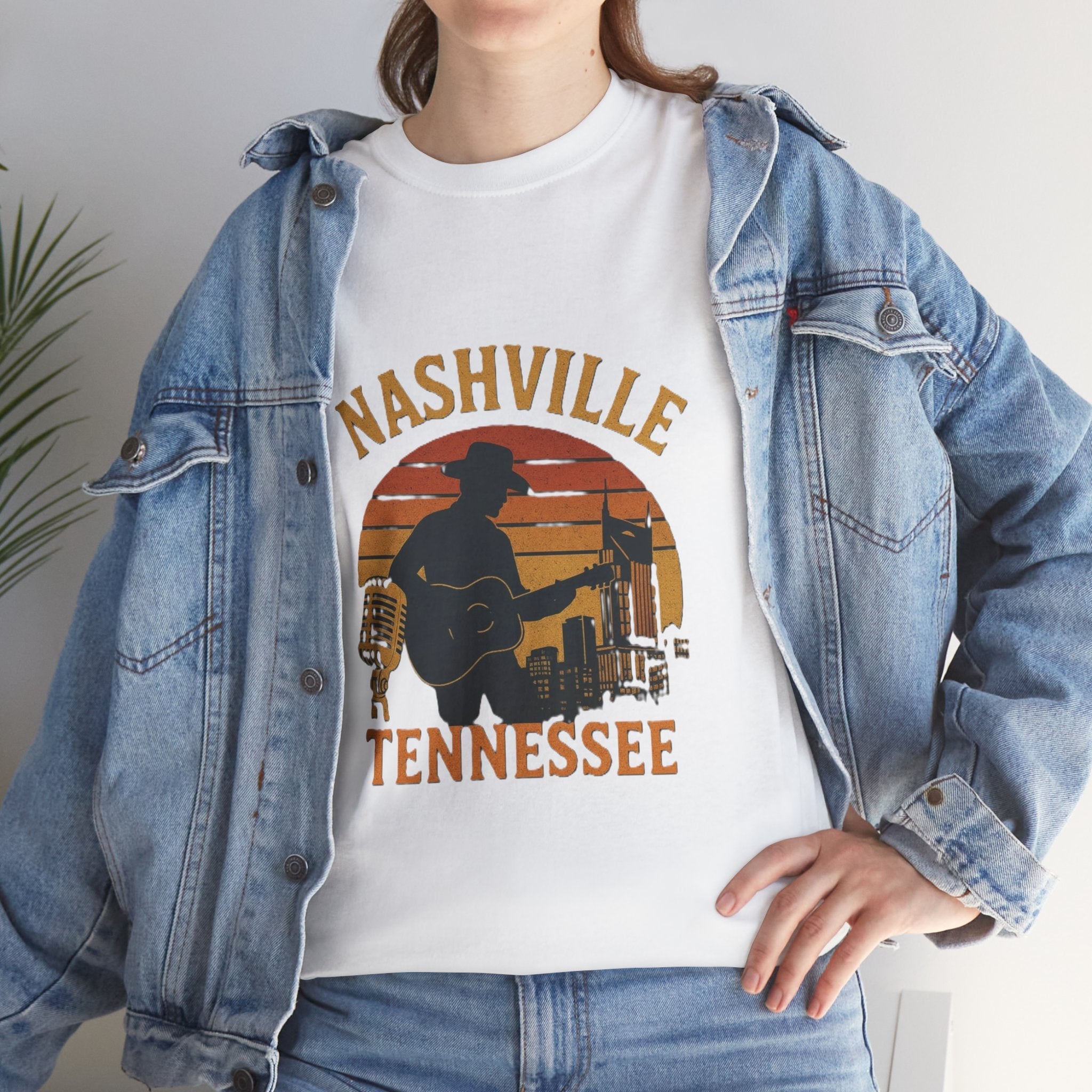 Nashville Tennessee Guitar Silhouette Tee — Retro Sunset Country Music T-Shirt