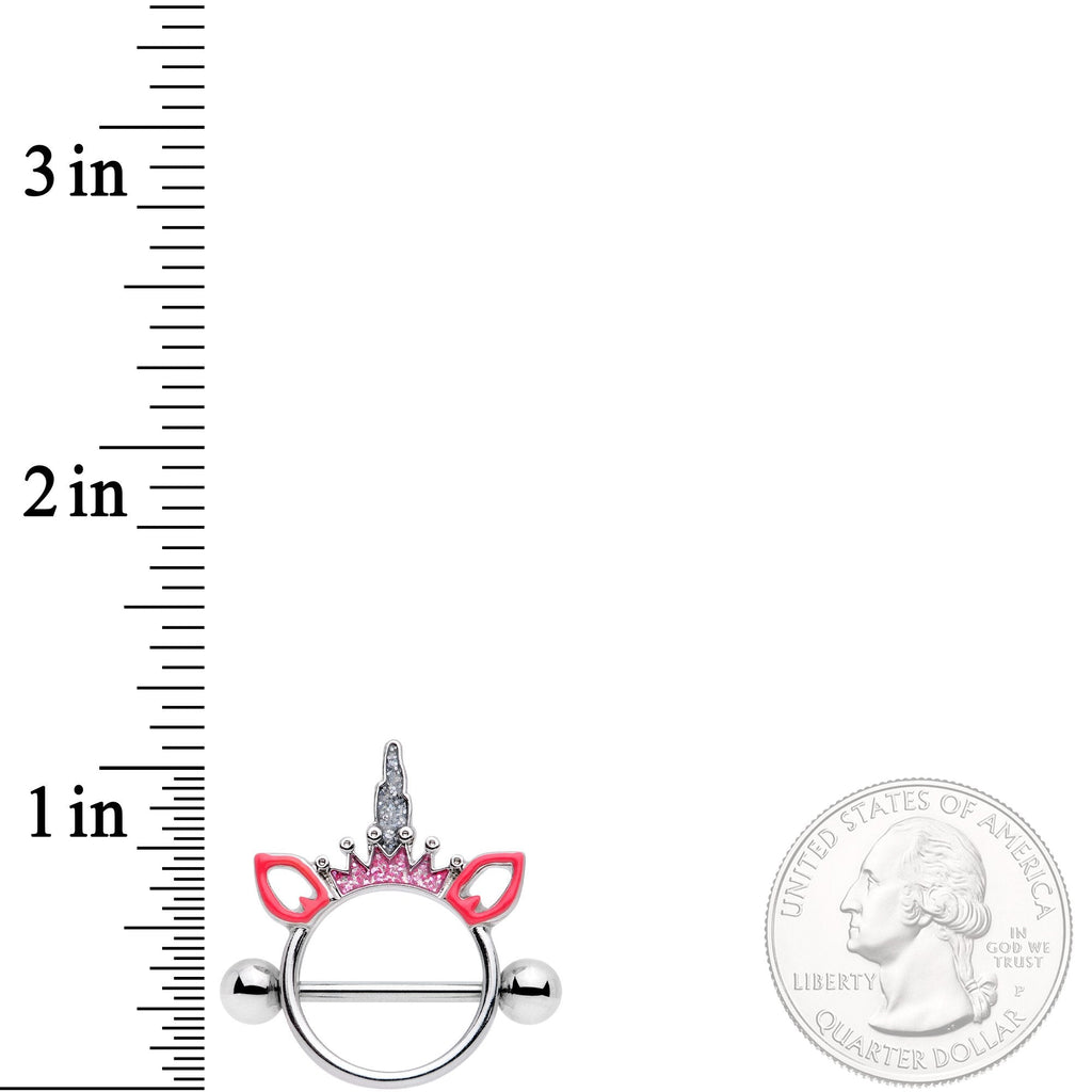 14G Clear Gem Pink Princess Unicorn Nipple Shield Set