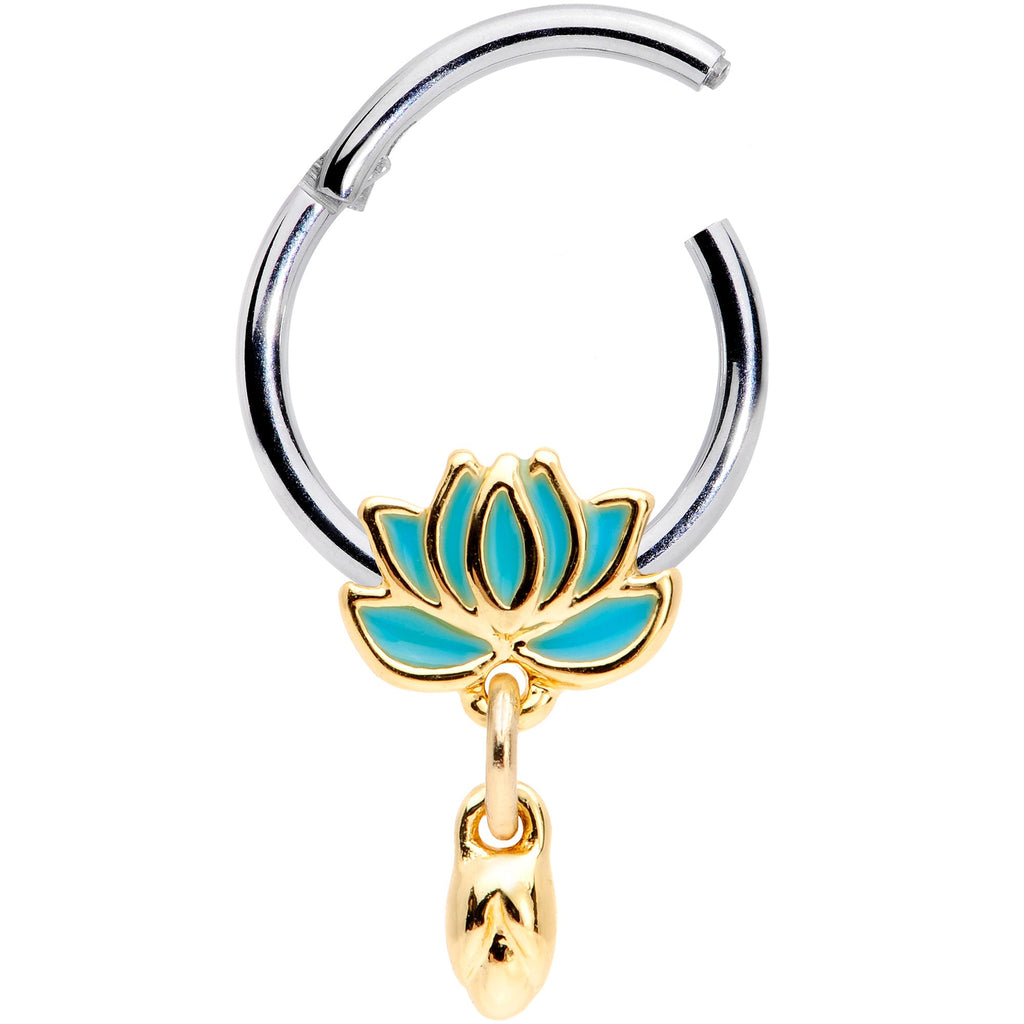 16G 3/8 Southwestern Lotus Flower Dangle Hinged Segment Ring