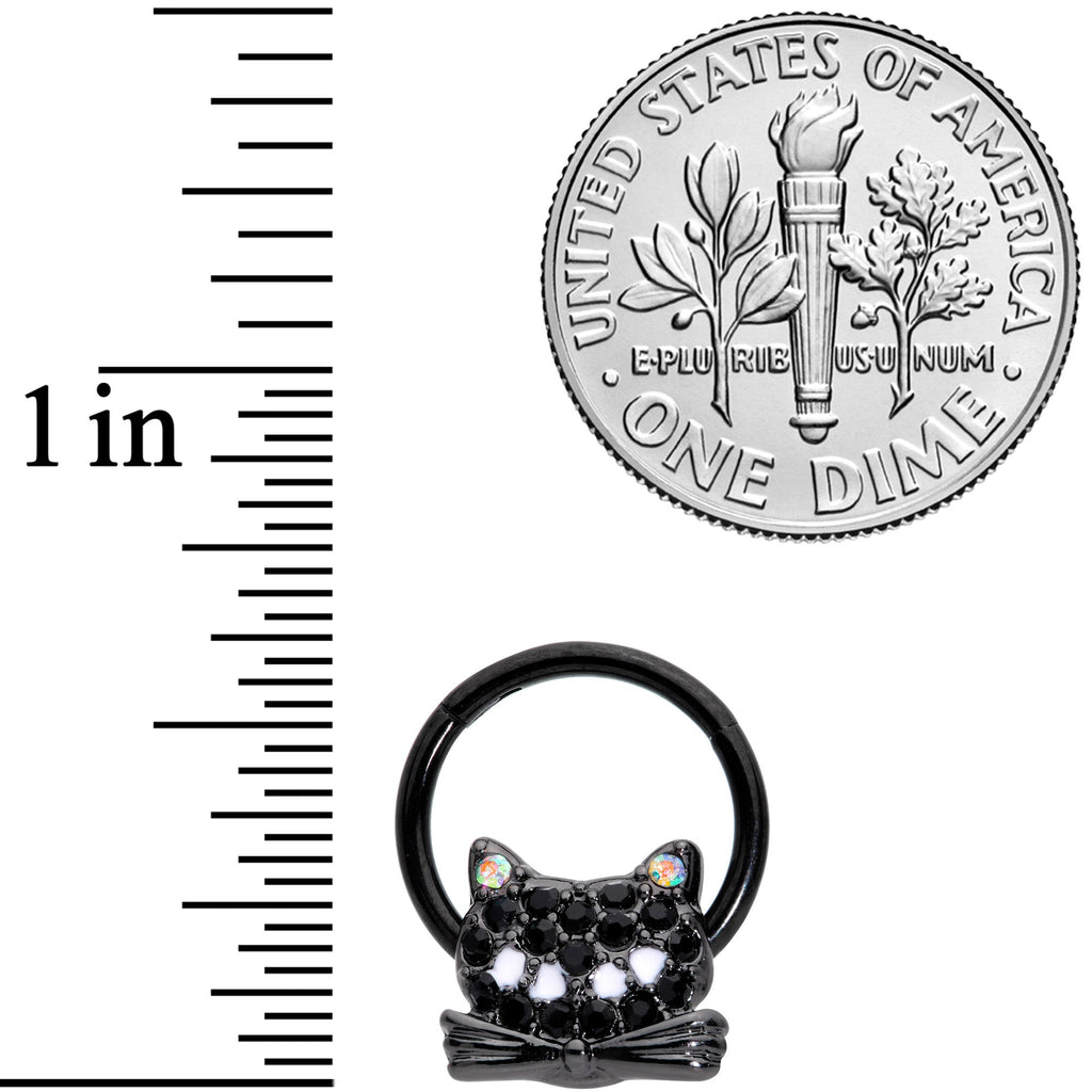 16G 3/8 Black Aurora Gem Black Cat Hinged Segment Ring