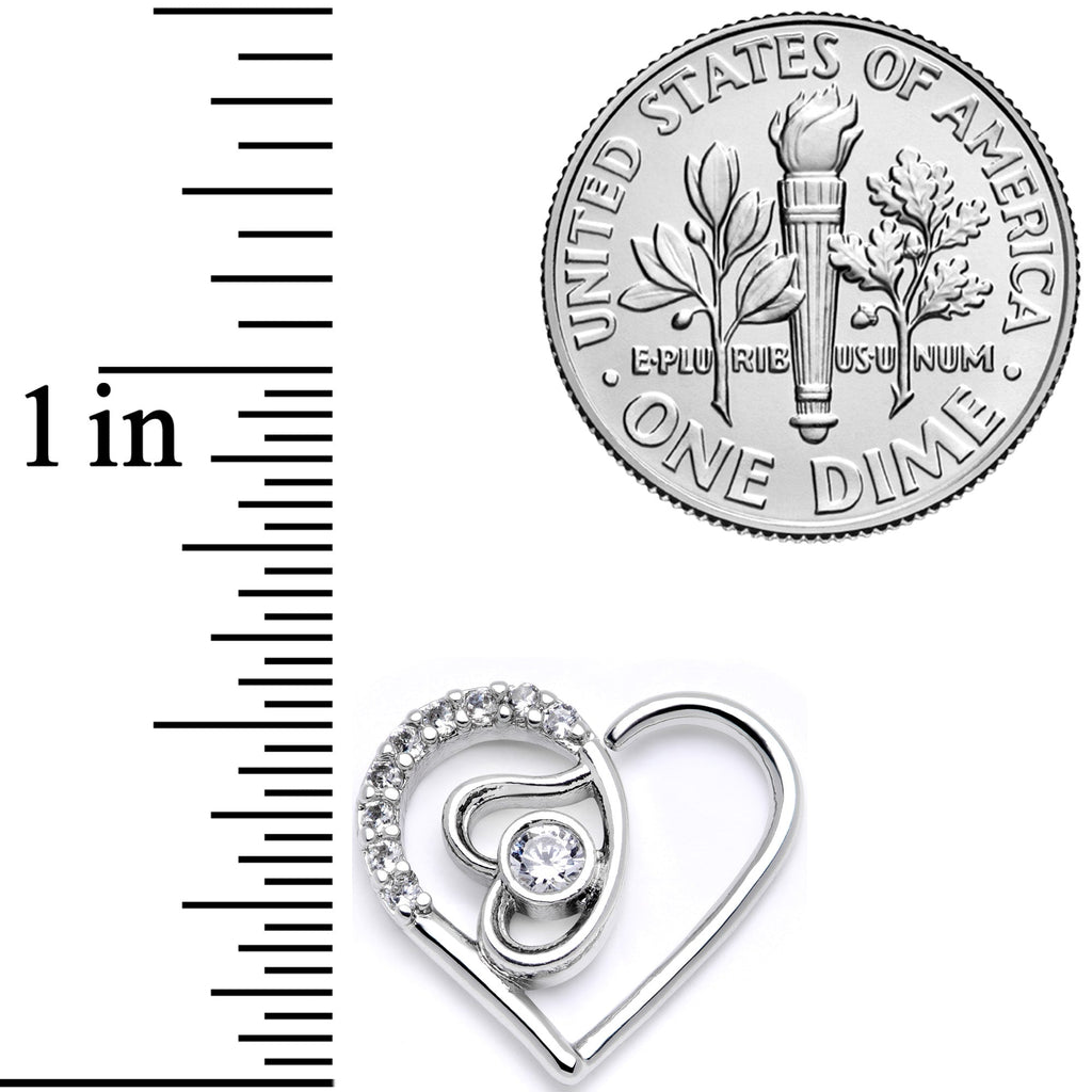 16G 1/4 Clear CZ Gem Double Heart Right Ear Closure Ring