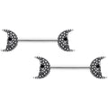 14G 9/16 Black Gem Skull Crescent Moon Barbell Nipple Ring Set