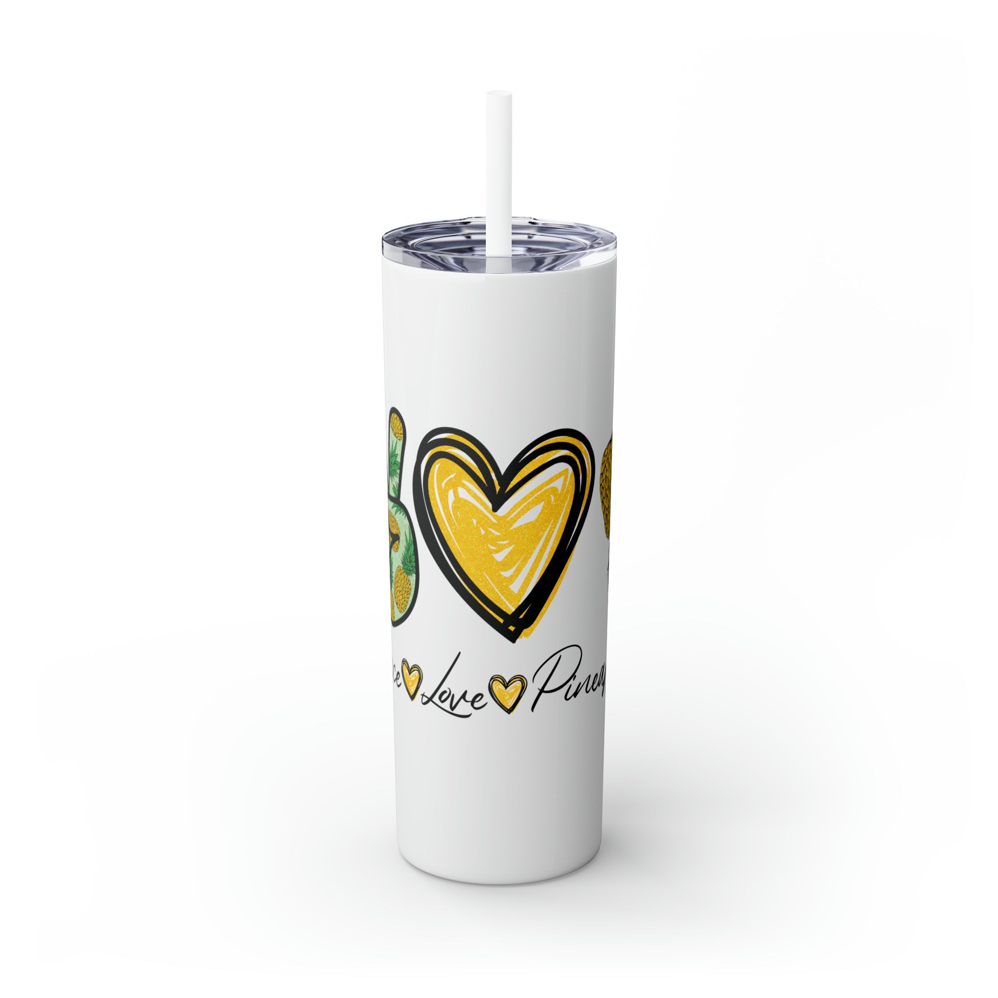 Peace, Love & Pineapple Skinny Tumbler with Straw, 20oz