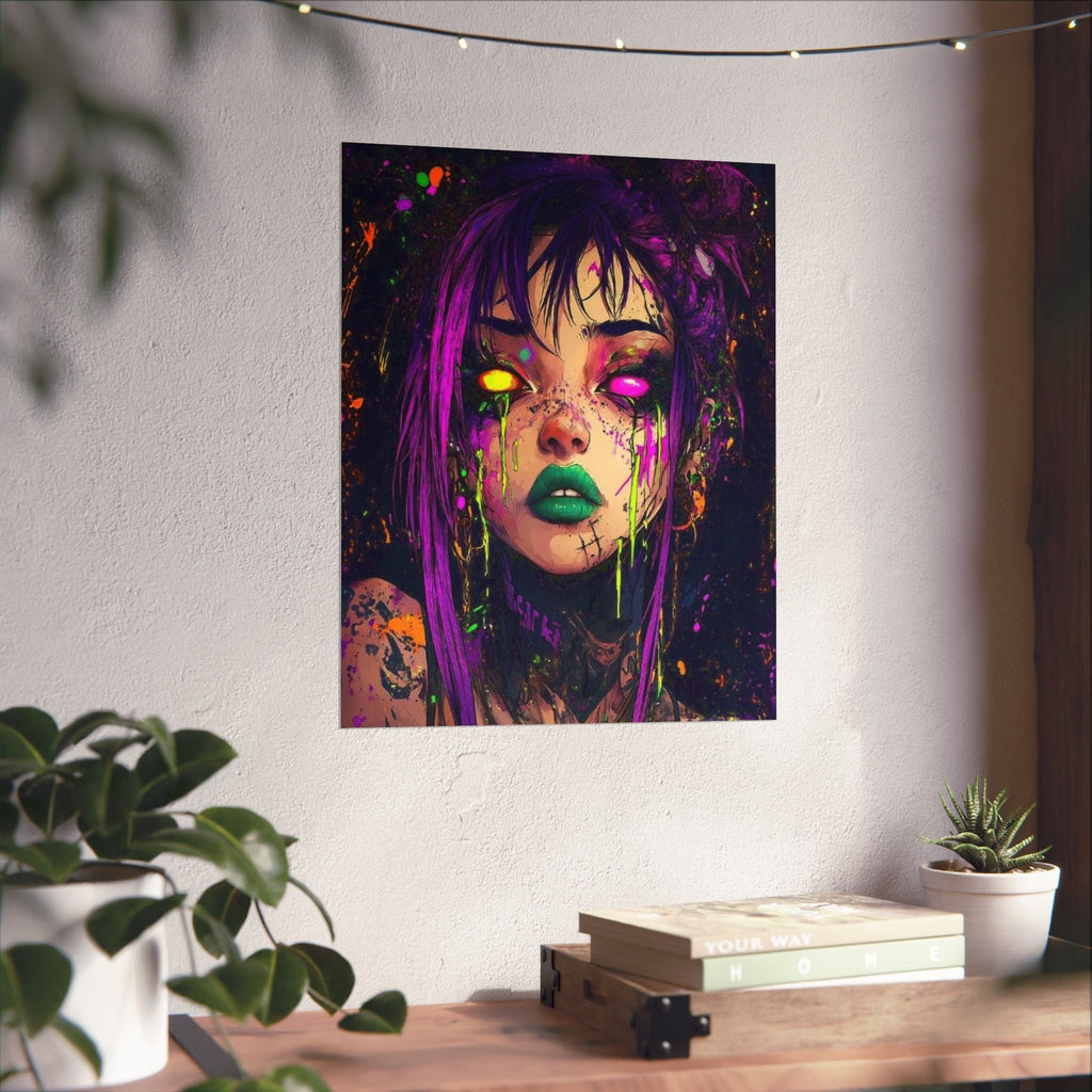 Neon Goth Portrait Poster — Matte Vertical Art Print