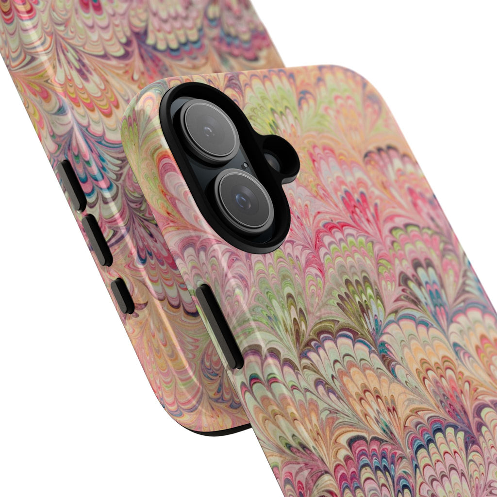 Pastel Pink + Green Feather Marbled Phone Case - Dual Layer Phone Cover