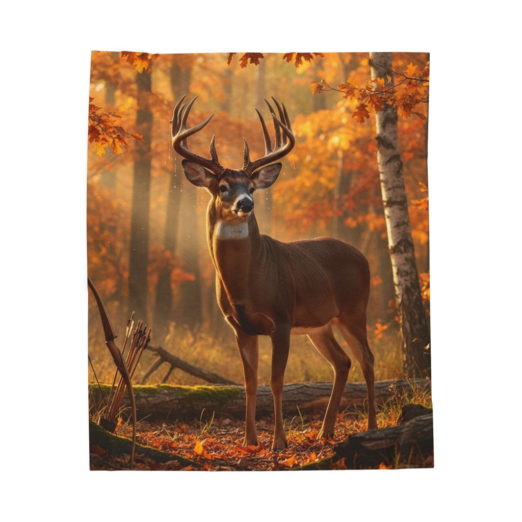 Autumn Stag Velveteen Plush Blanket - Cozy Deer Woodland Throw