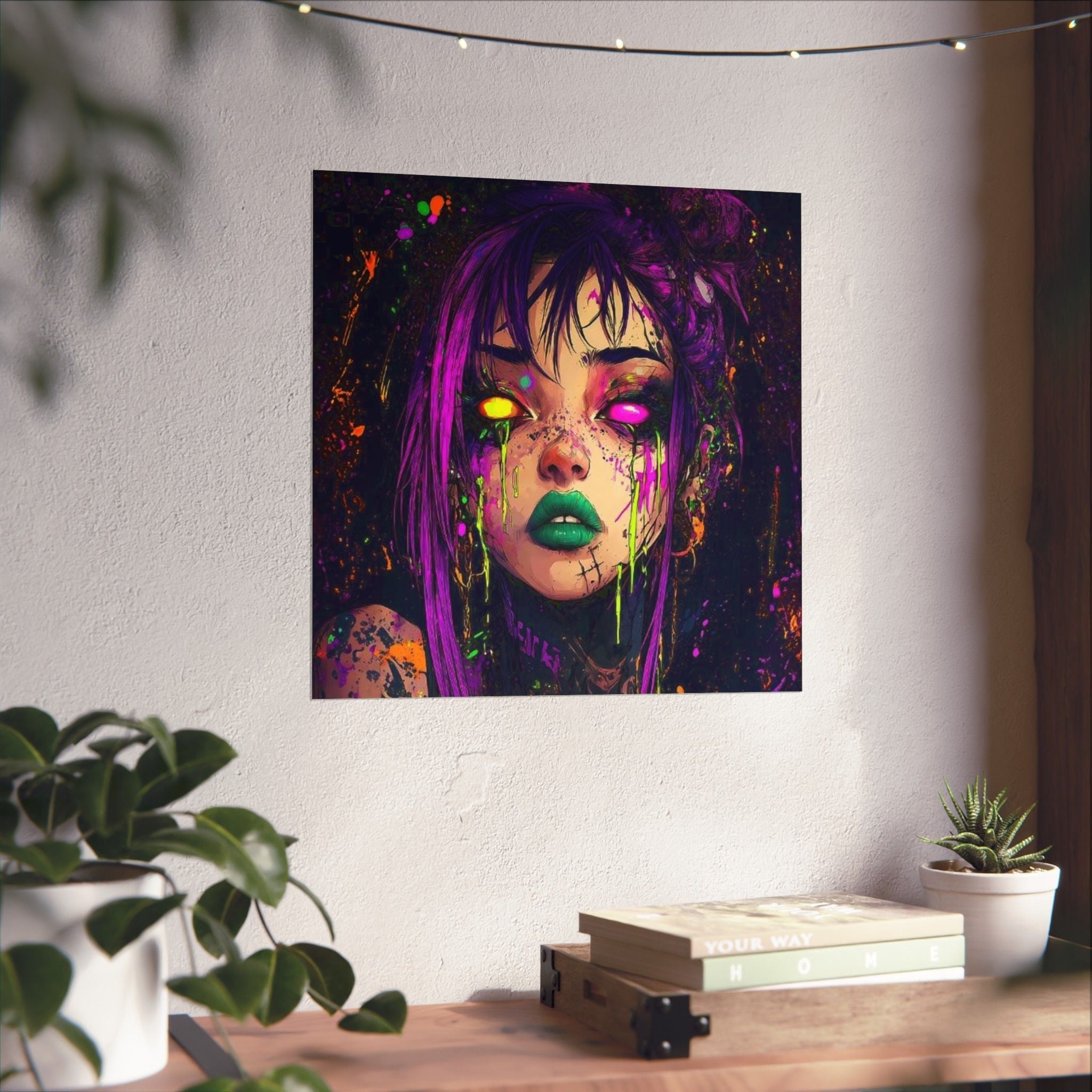 Neon Goth Portrait Poster — Matte Vertical Art Print