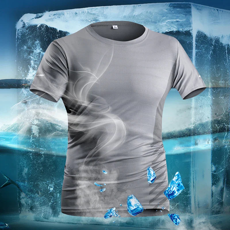 Mens Summer Ice Silk Thin Top Reflective Quick Dry Short Sleeve Fitness/Sports shirt