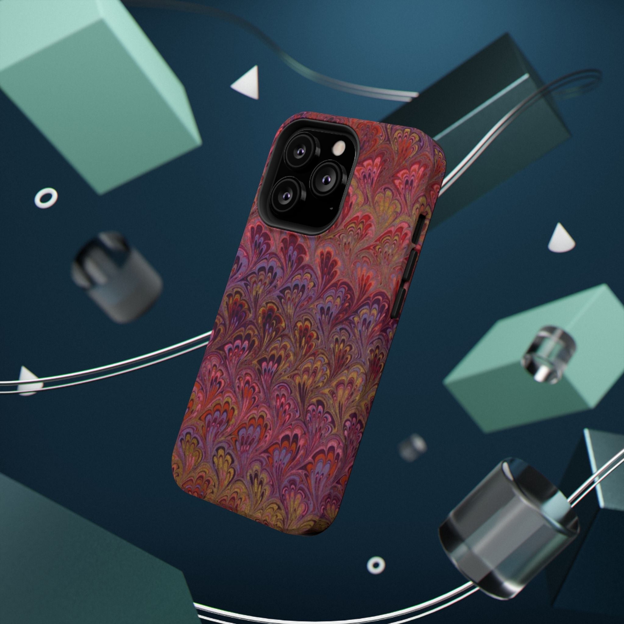 Red, Burgundy, Lavender Italian Peacock Feather Design Phone Case