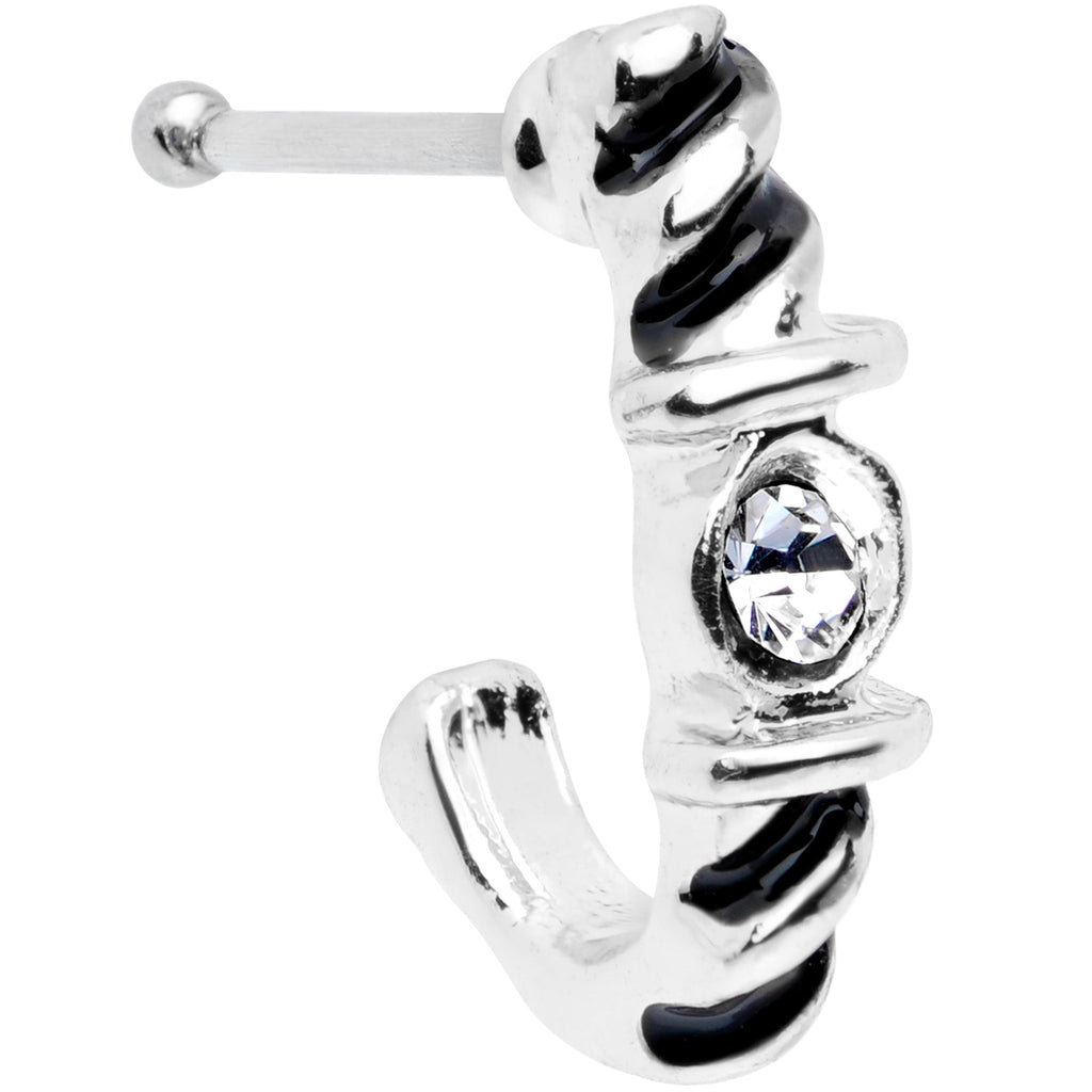 20G 3/8 Clear Gem Steel Twist Faux Hoop Nose Bone