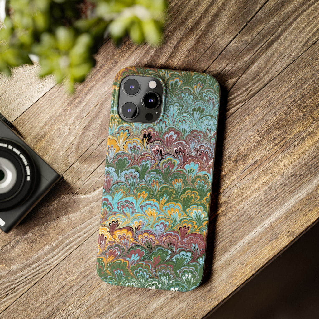 Phone Case with Design from Italy - Marbled "Peacock" Design, Green, Blue, Multi-Color Slim Phone Cases