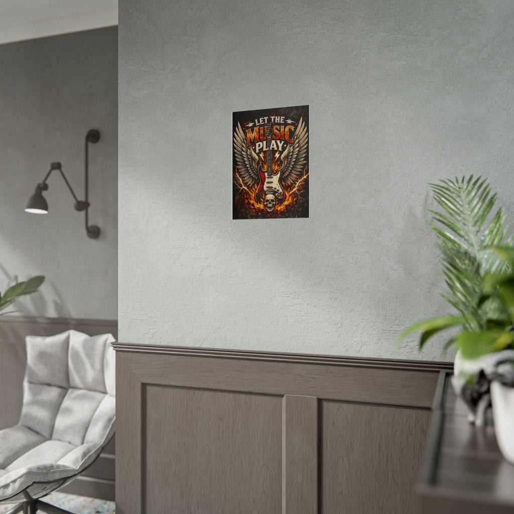 Let The Music Play Guitar Poster - Rock Skull Wings Rolled Poster