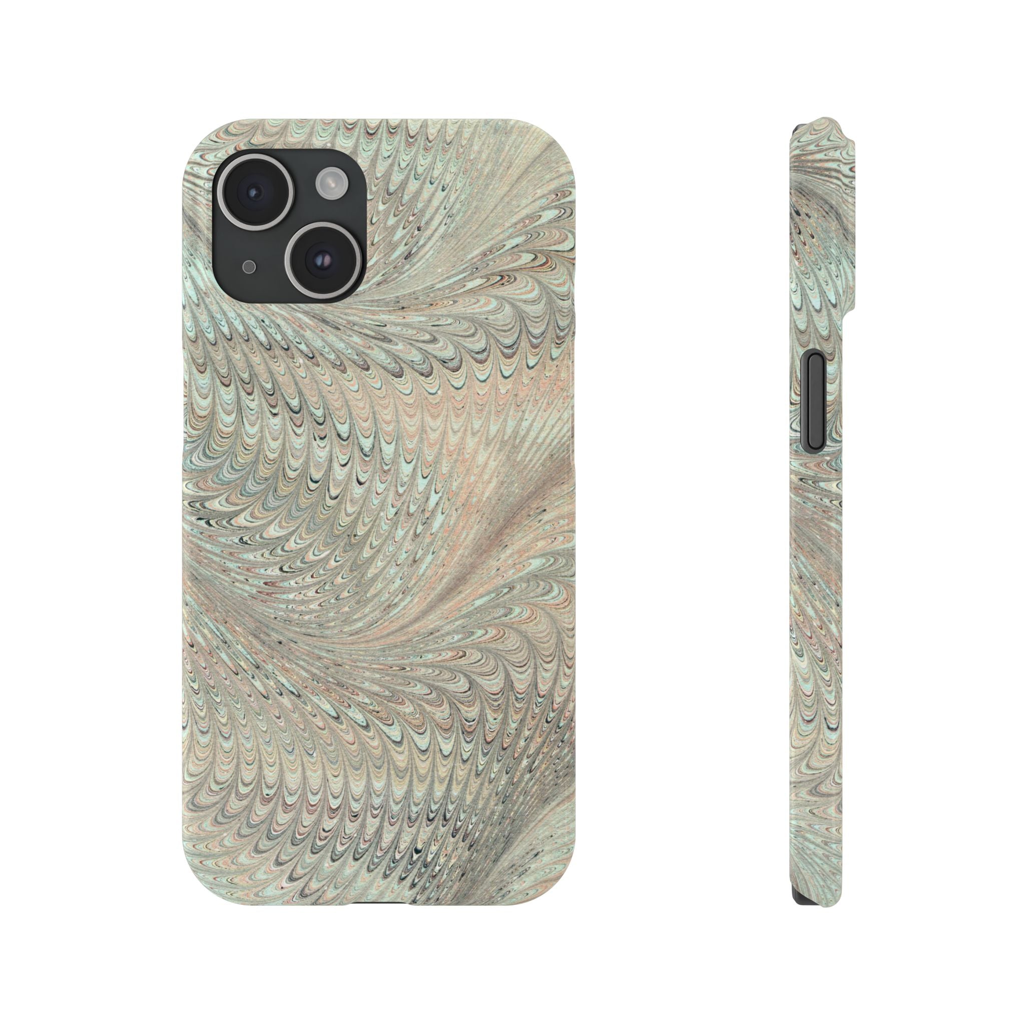 Marbled Vintage Design, Italian Feather Phone Case, Green Hues, Mint, Beige, Neutrals