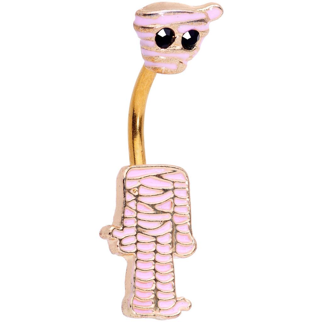 Black Gem Gold Tone Mummy Halloween Double Mount Belly Ring