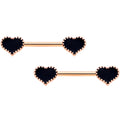 14G 9/16 Rose Gold Tone Black Heart Barbell Nipple Ring Set