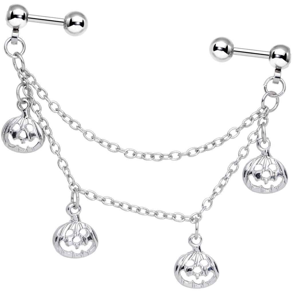 16G 1/4 Clear Gem Pumpkin Halloween Cartilage Chain Earring