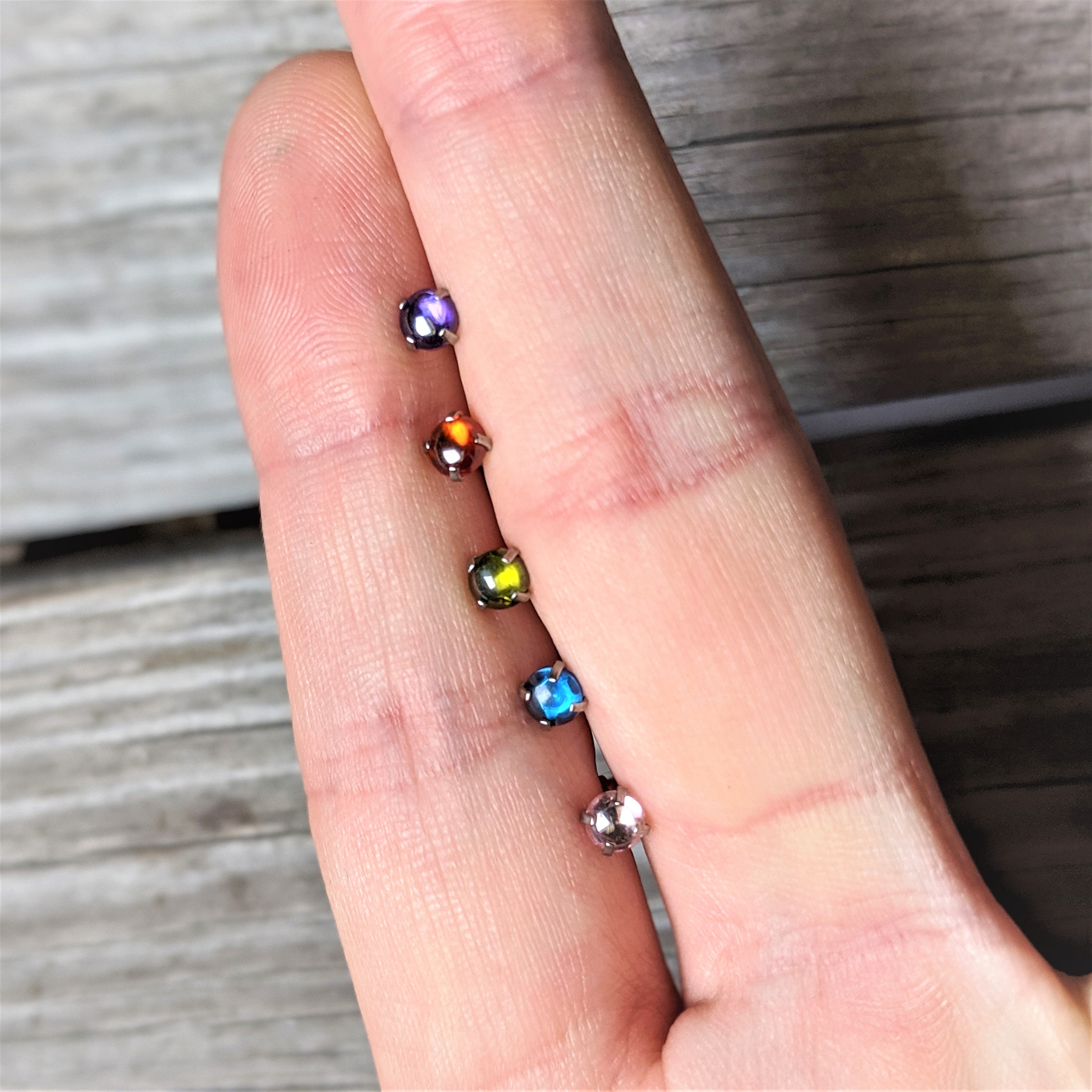 16G 1/4 Blue CZ Gem Smooth Hemisphere Cartilage Tragus Earring