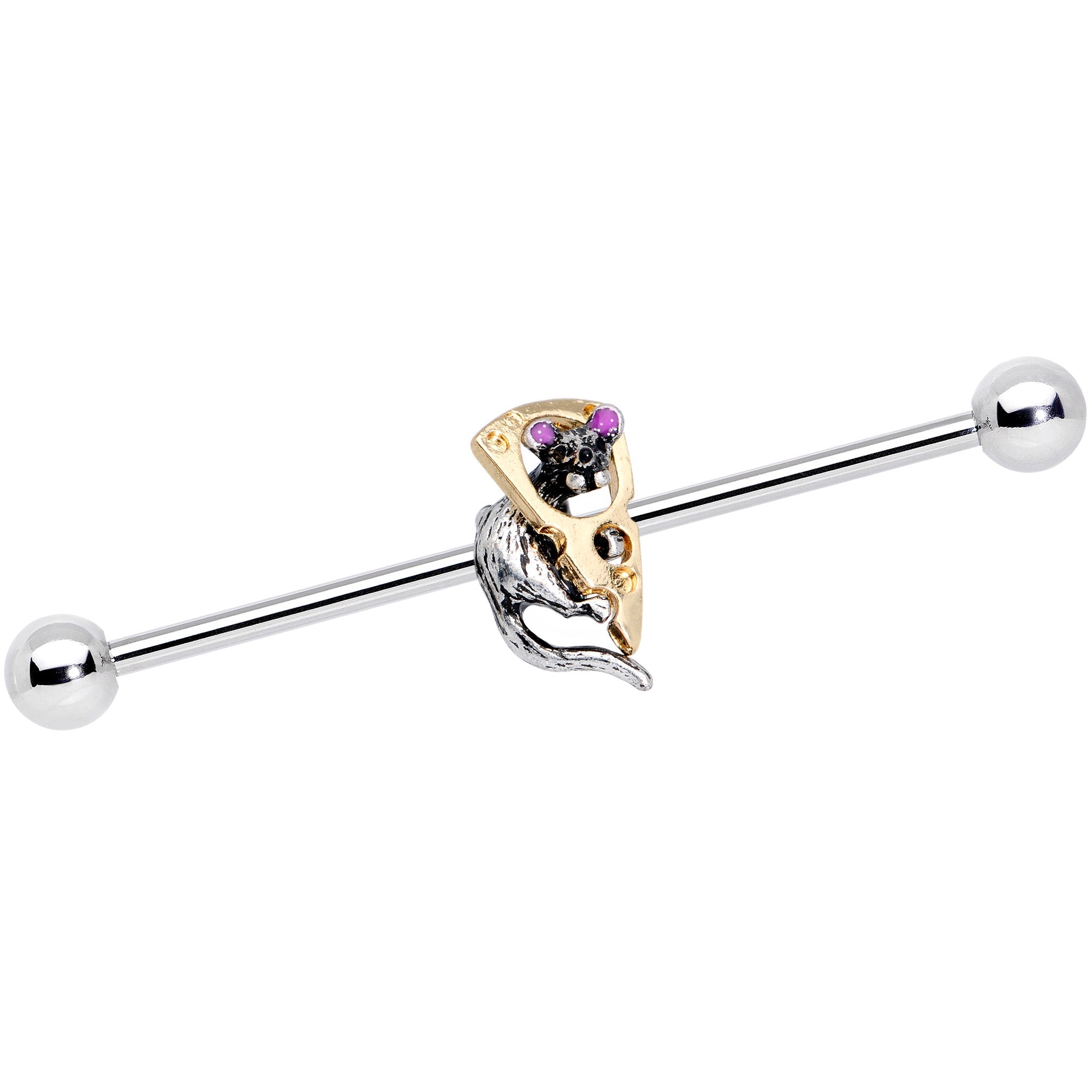 14G Mouse Gets Cheese Industrial Barbell 38mm