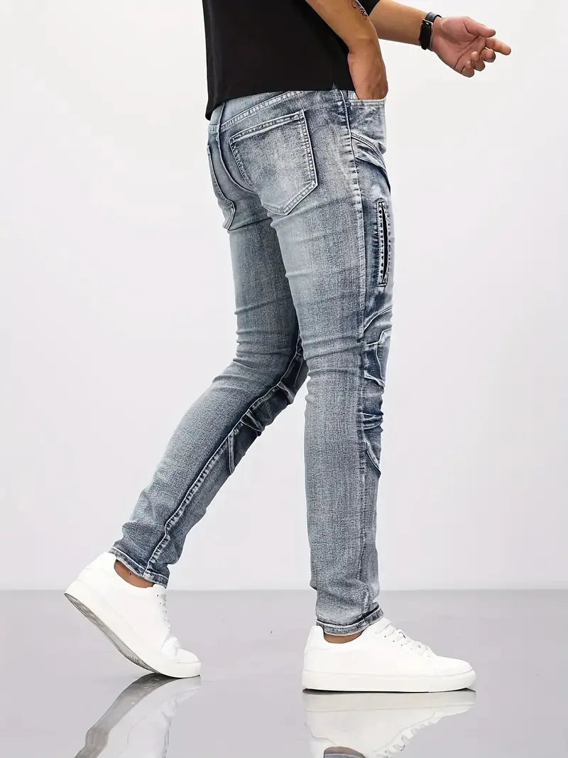 **Men’s Trendy Straight-Leg Denim Jeans – Slim Fit, Distressed Design, High-Street Style, Premium Quality**