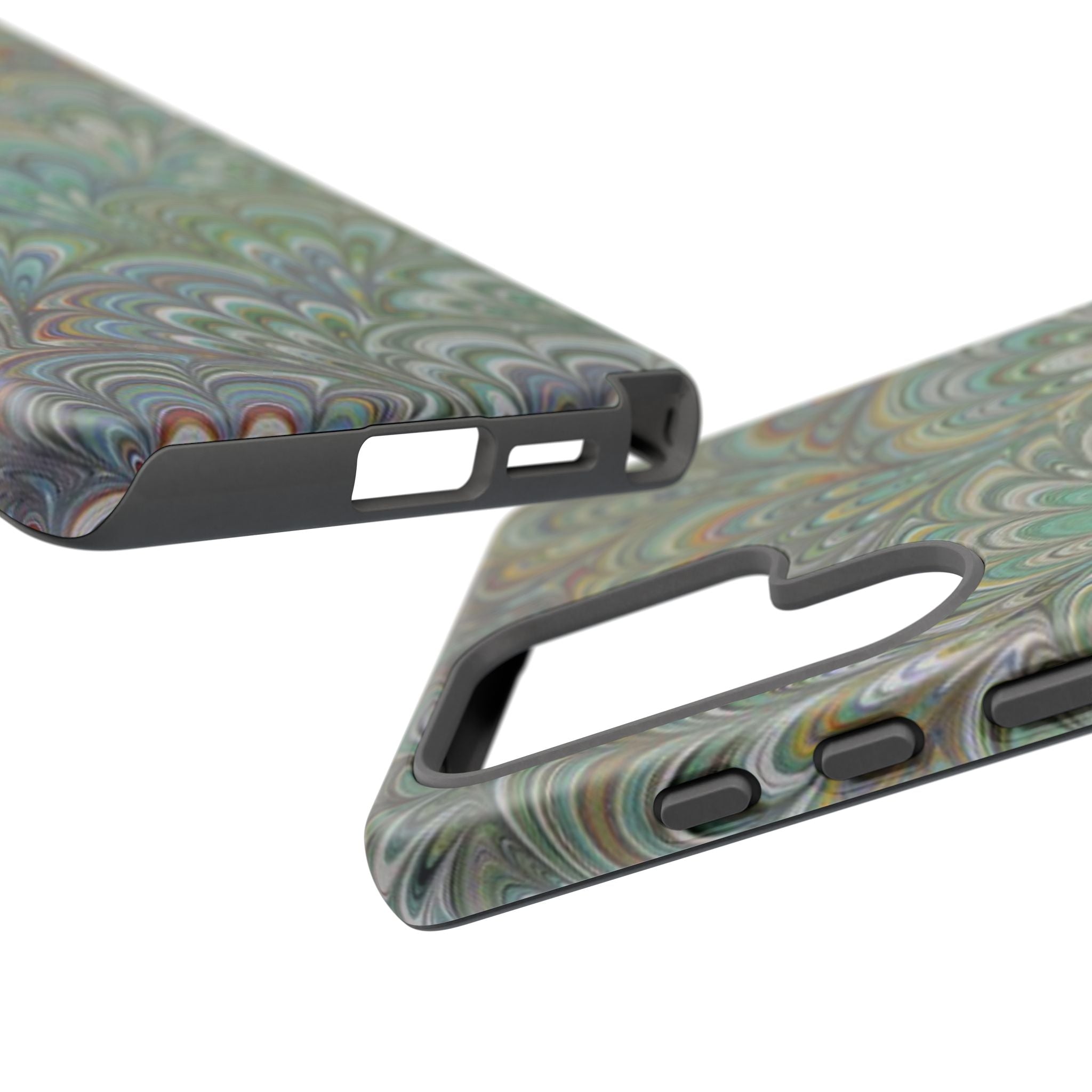 Green Marbled Peacock Durable Phone Case - Matte or Glossy