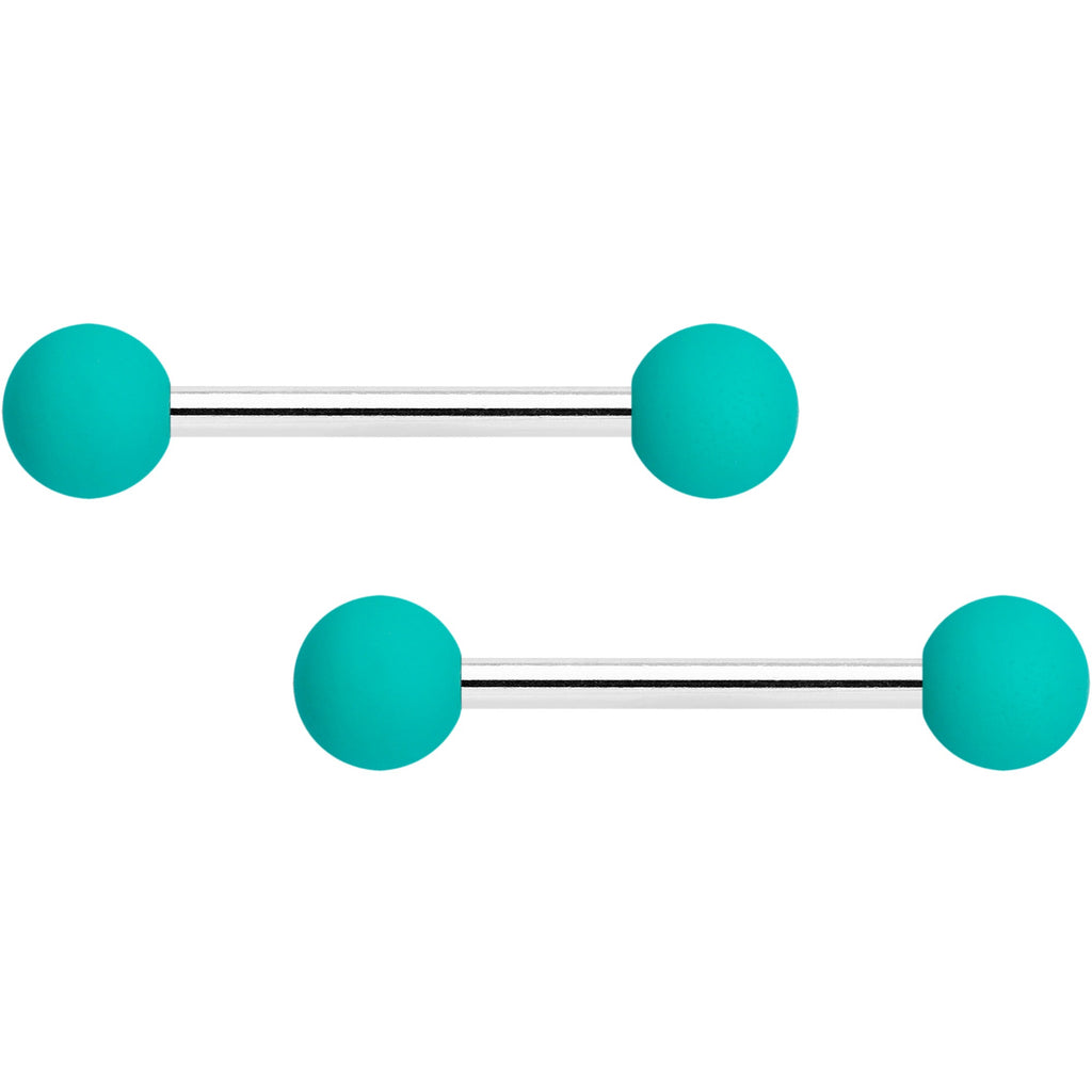 14G 9/16 Teal Black Matte Barbell Nipple Ring Set of 4
