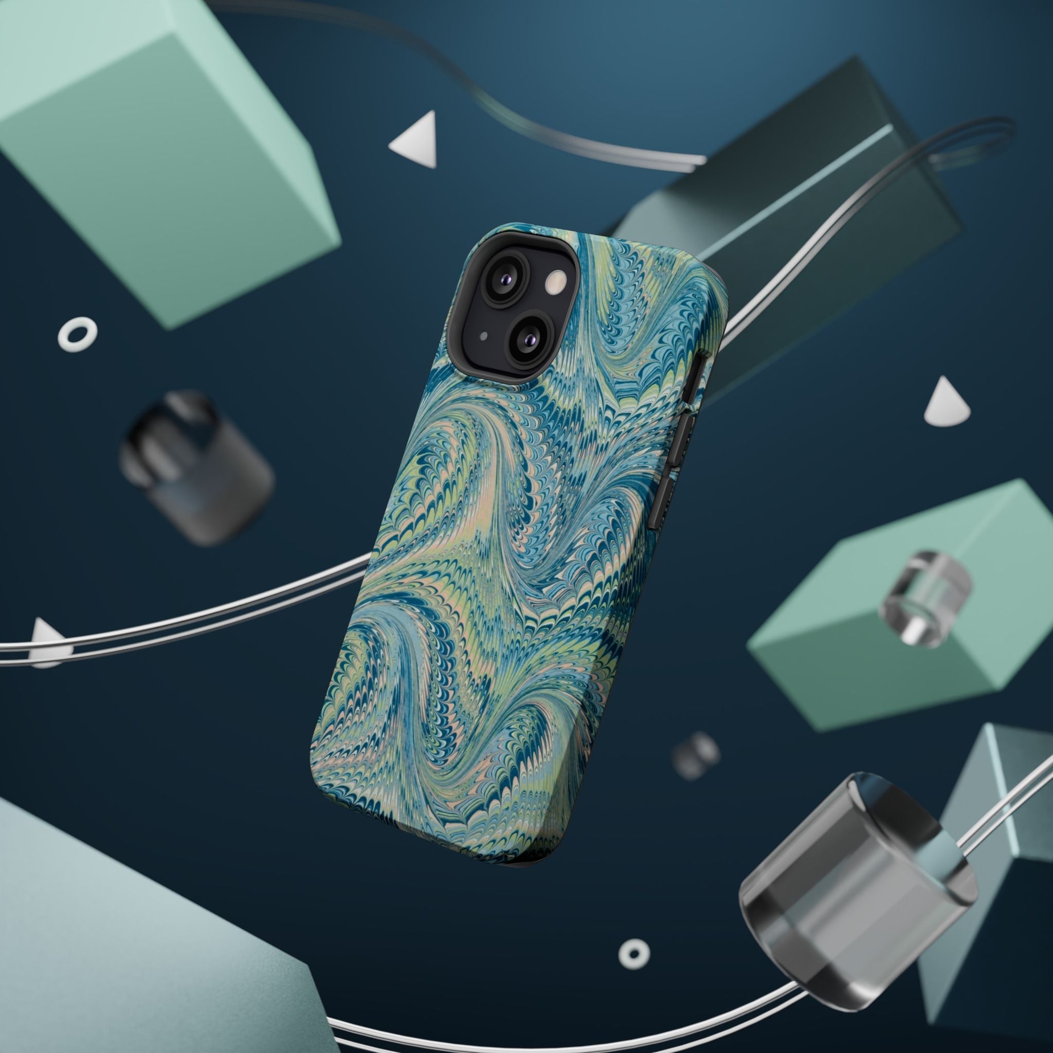 Aqua + Green Marble Phone Case - Impact-Resistant MAG SAFE - Dual Cover Design