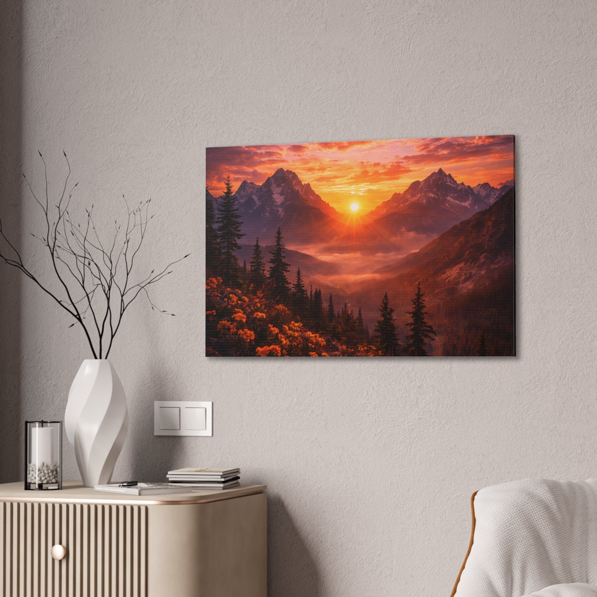 Sunset Mountain Canvas Wall Art — Majestic Alpine Sunrise Landscape