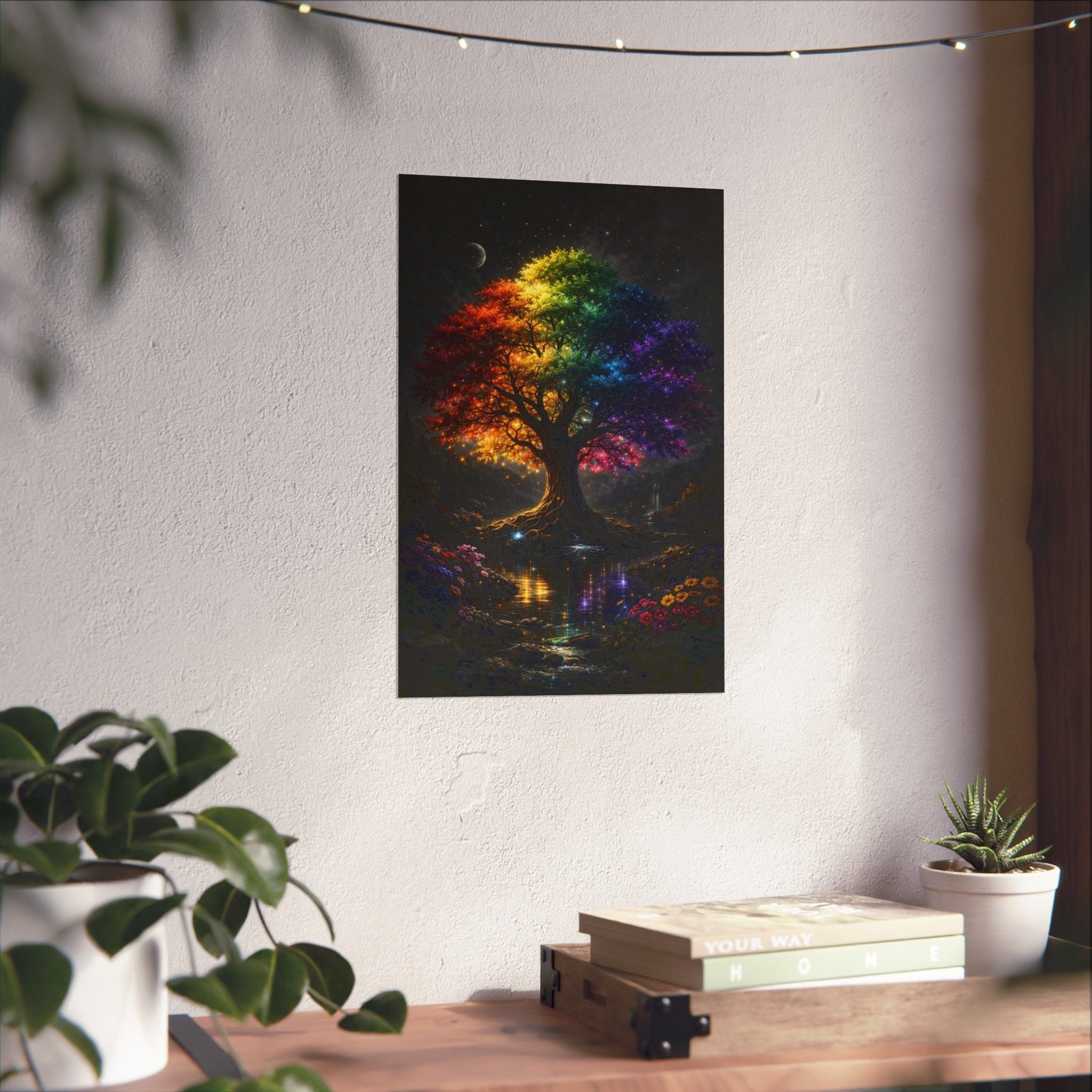 Rainbow Tree Matte Poster — Vibrant Fantasy Wall Art