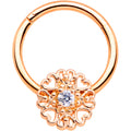 16G 3/8 Clear CZ Gem Rose Gold Tone Hearts Hinged Segment Ring