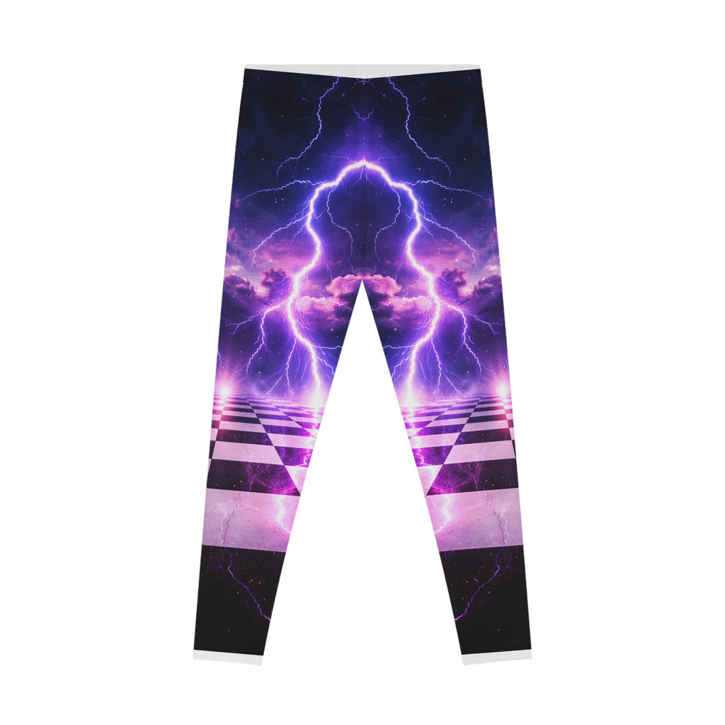 Electric Purple Lightning Leggings — Retro Checkerboard AOP Yoga Leggings
