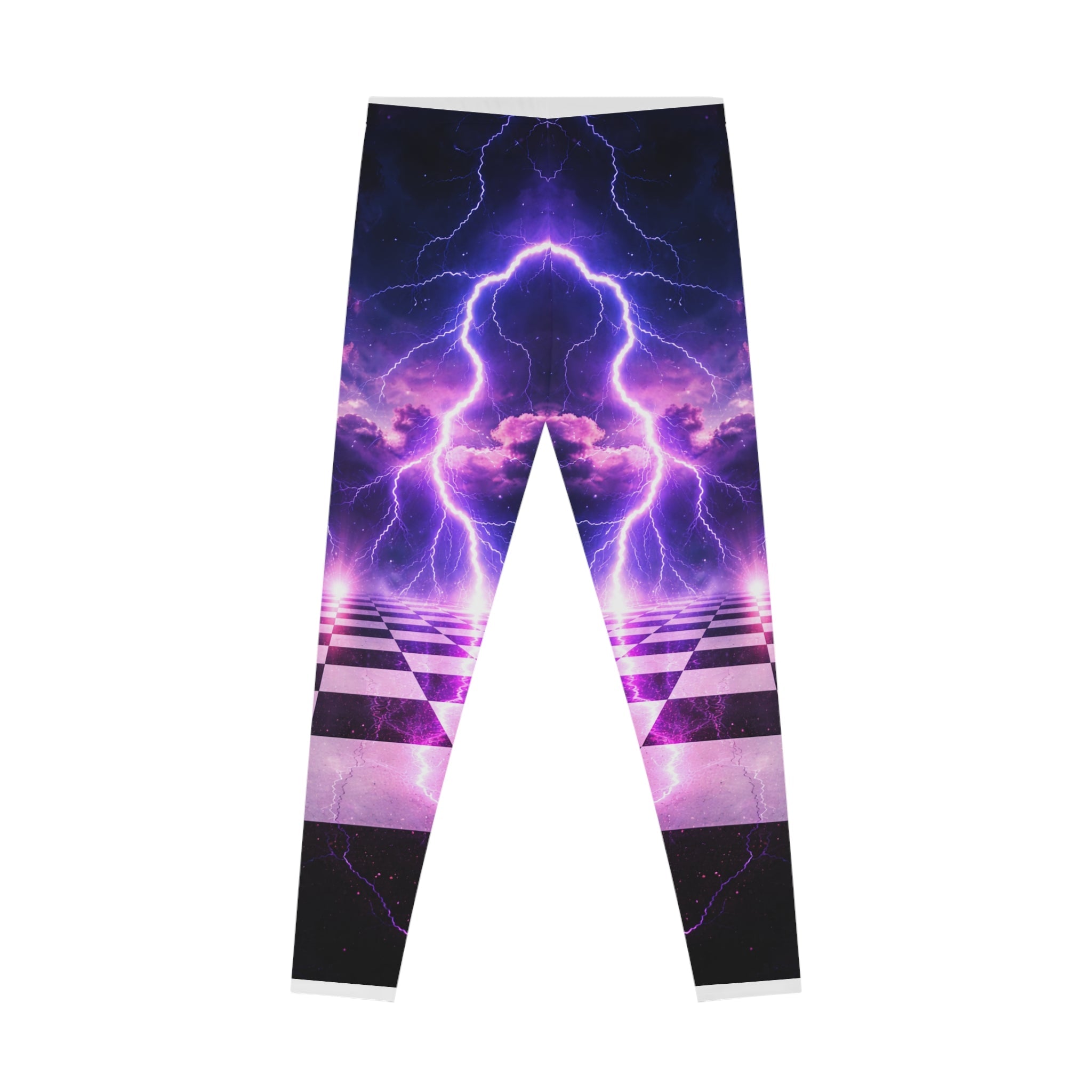 Electric Purple Lightning Leggings — Retro Checkerboard AOP Yoga Leggings