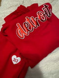 Red Detroit Script Sparkle + Puff Sweatsuit