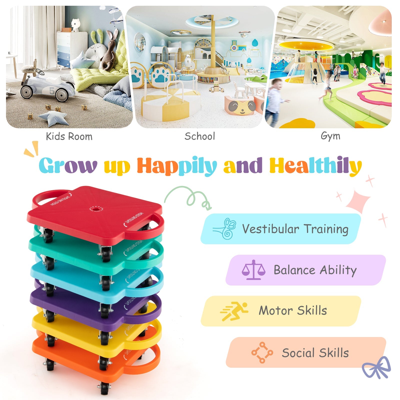4/6-Pack Kids Scooter Board with Handles and Non-Marring Casters-6 Pack