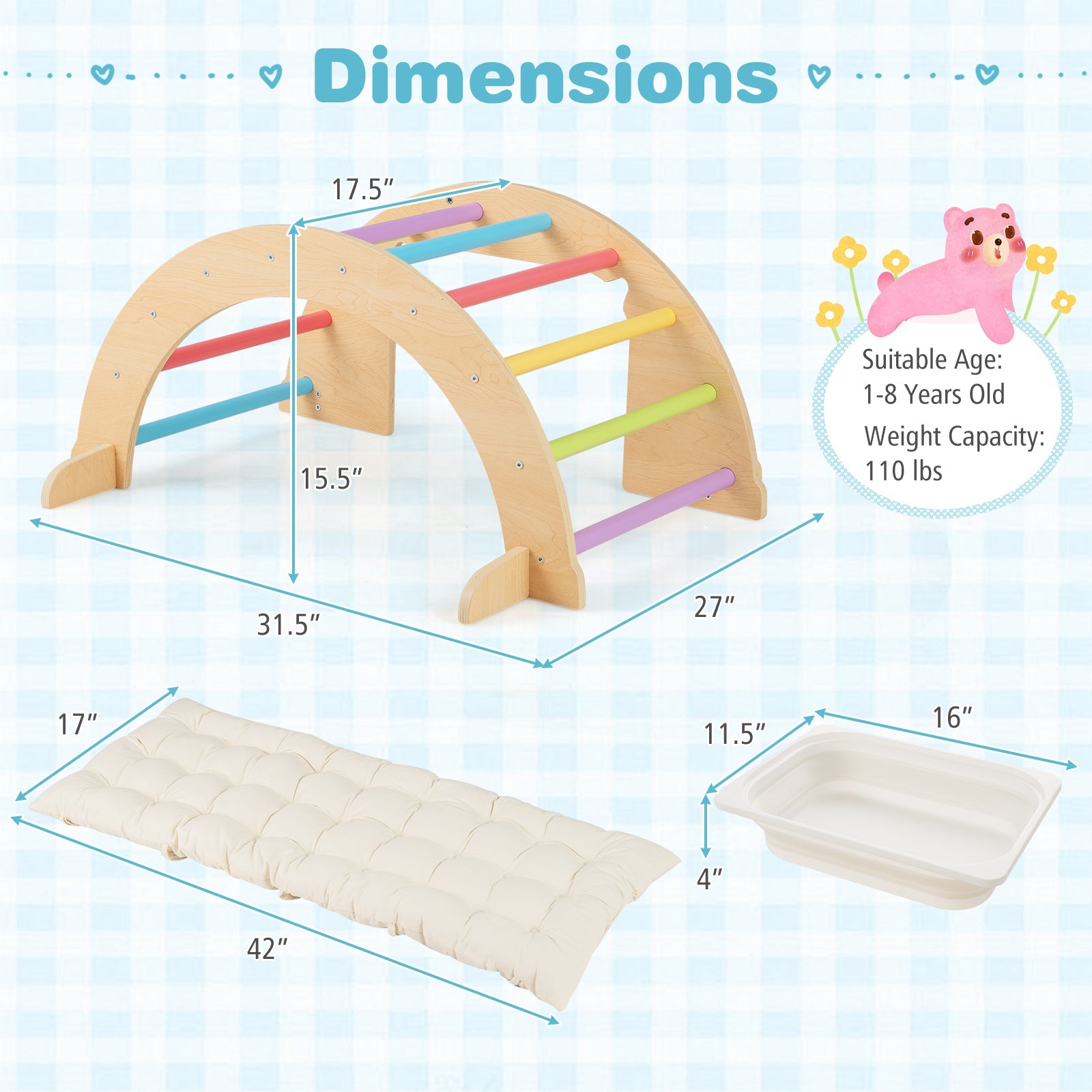 6 in 1 Kids Climbing Arch Playset wIth Removable Cushion and Stoppers-Multicolor