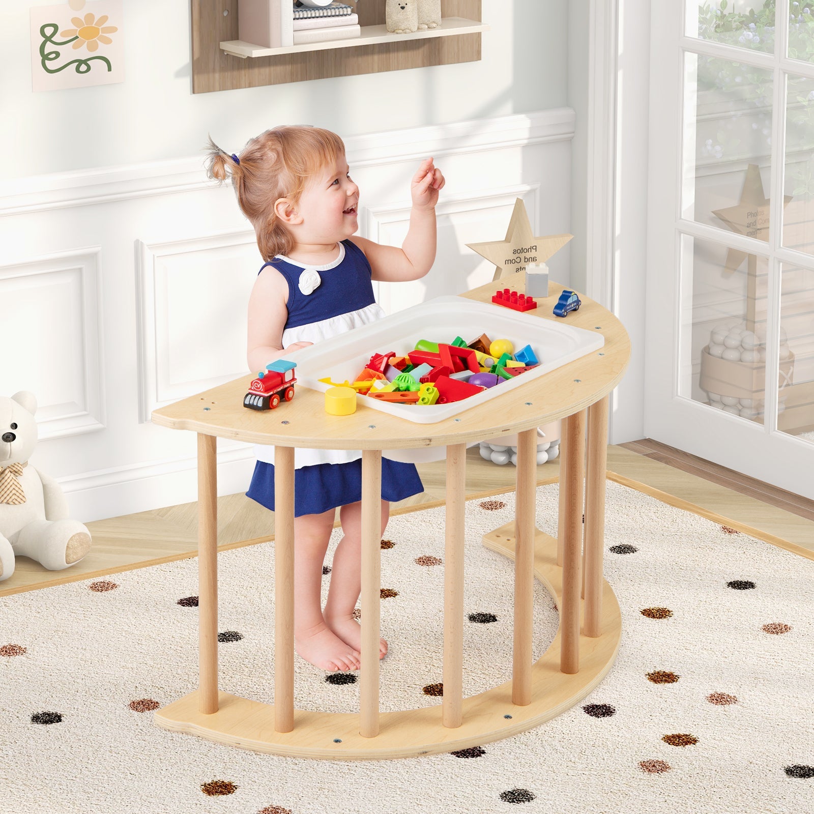 6 in 1 Kids Climbing Arch Playset wIth Removable Cushion and Stoppers-Natural