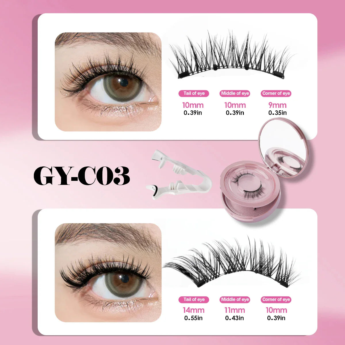 2 Pairs Magnetic Eyelash Natural Look Reusable Magnetic Eyelash Set with Applicator No Glue Needed