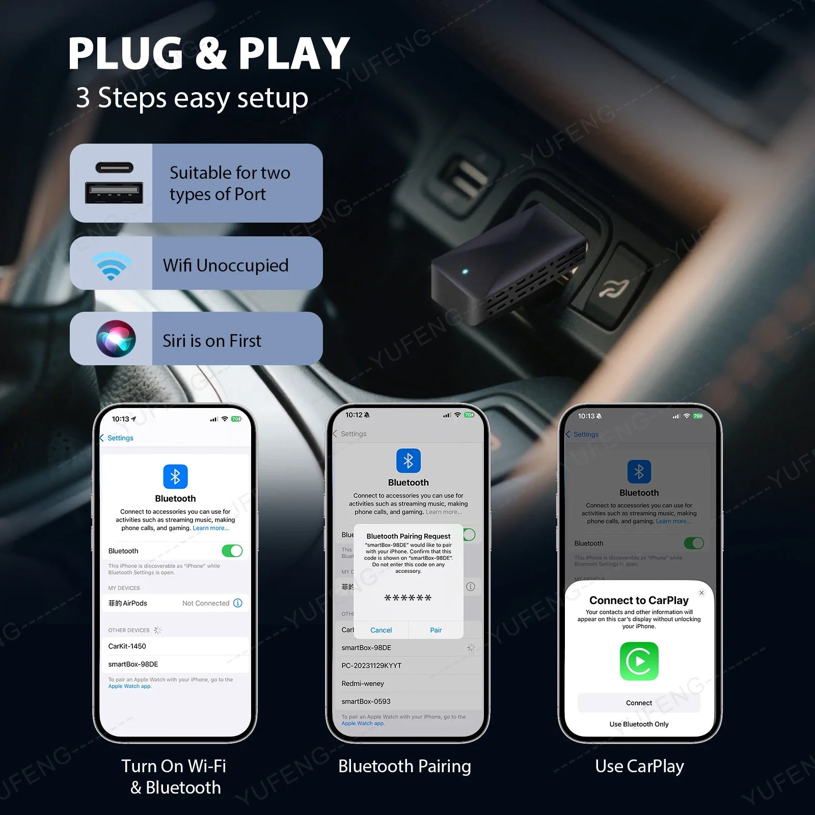 Mini Wireless Carplay Adapter for iPhone, 2025 2 in 1 Stable Universal Wireless carplay Adapter, Convert Wired to Wireless