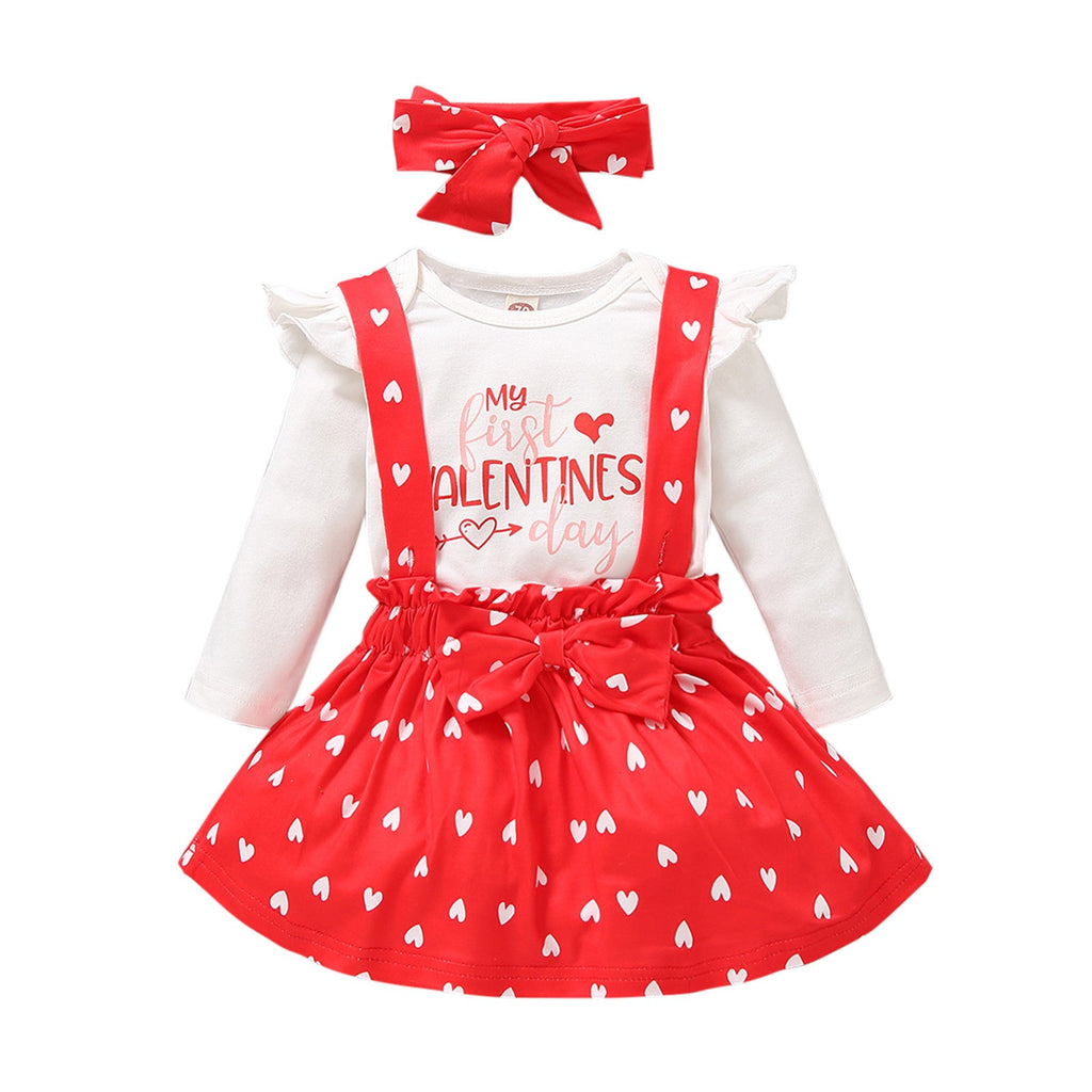 Children's Peach Heart Letter Printed Long-sleeved Three-piece Suit