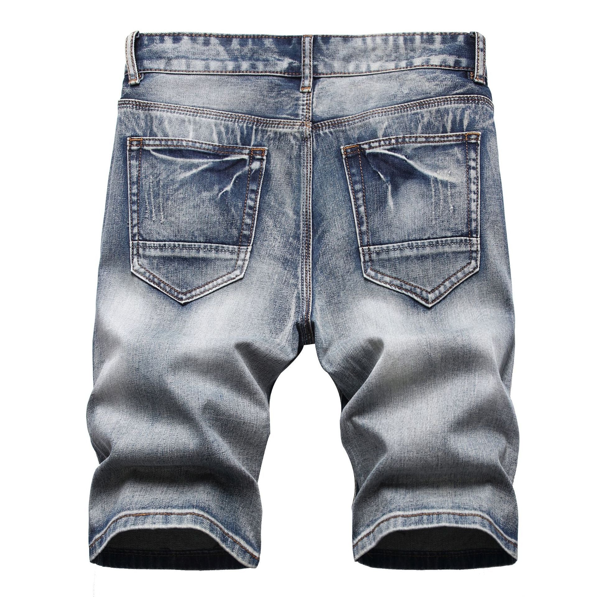Trendy Men's Summer Five-point Shorts With Holes In Nostalgic Fashion Slim Fit