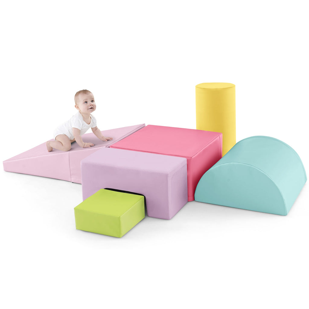6 Pieces Foam Climbing Blocks Indoor Climb and Crawl Activity Playset with Rectangles-Macaron Multicolor
