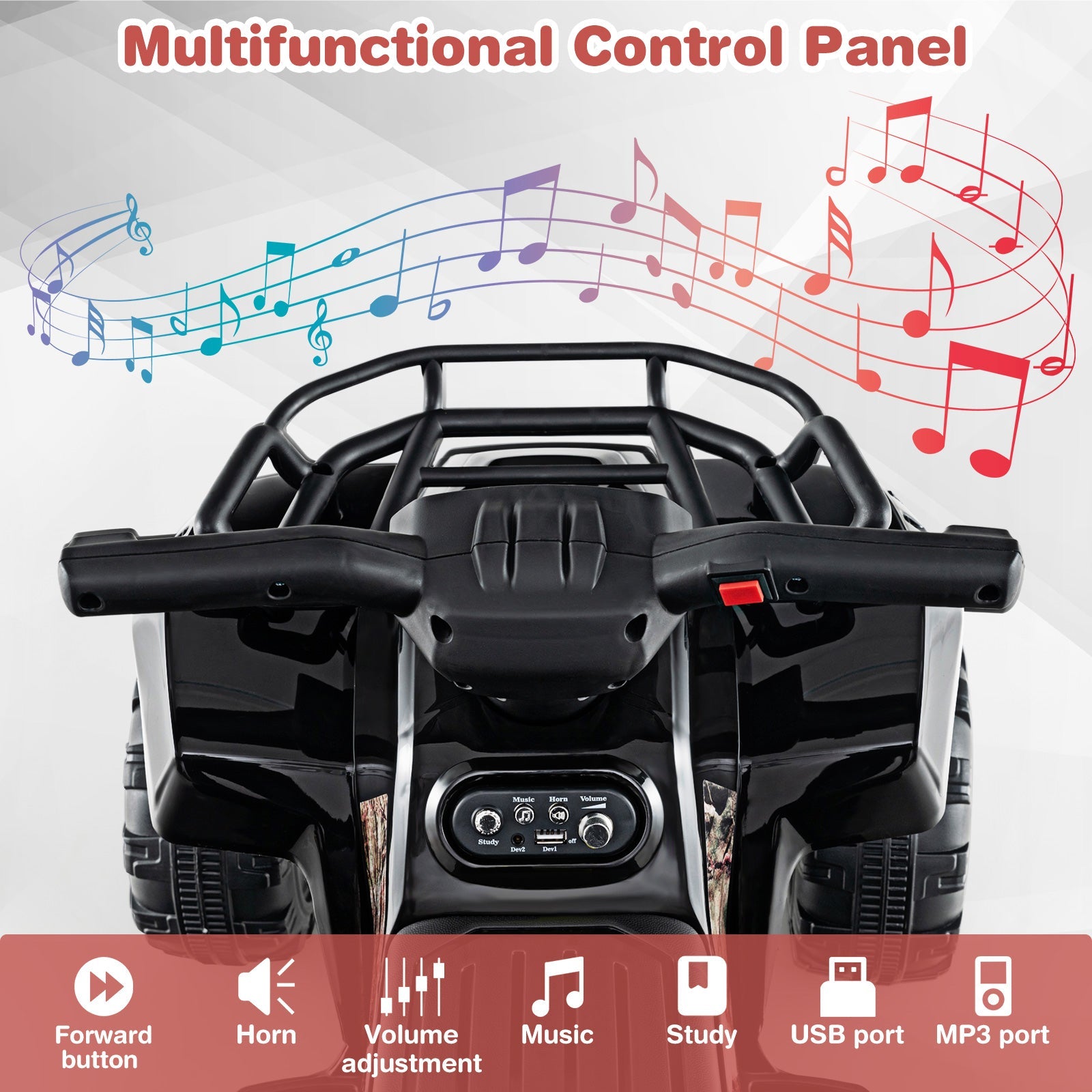 6V Kids ATV Quad Electric Ride On Car with LED Light and MP3-Solid Black