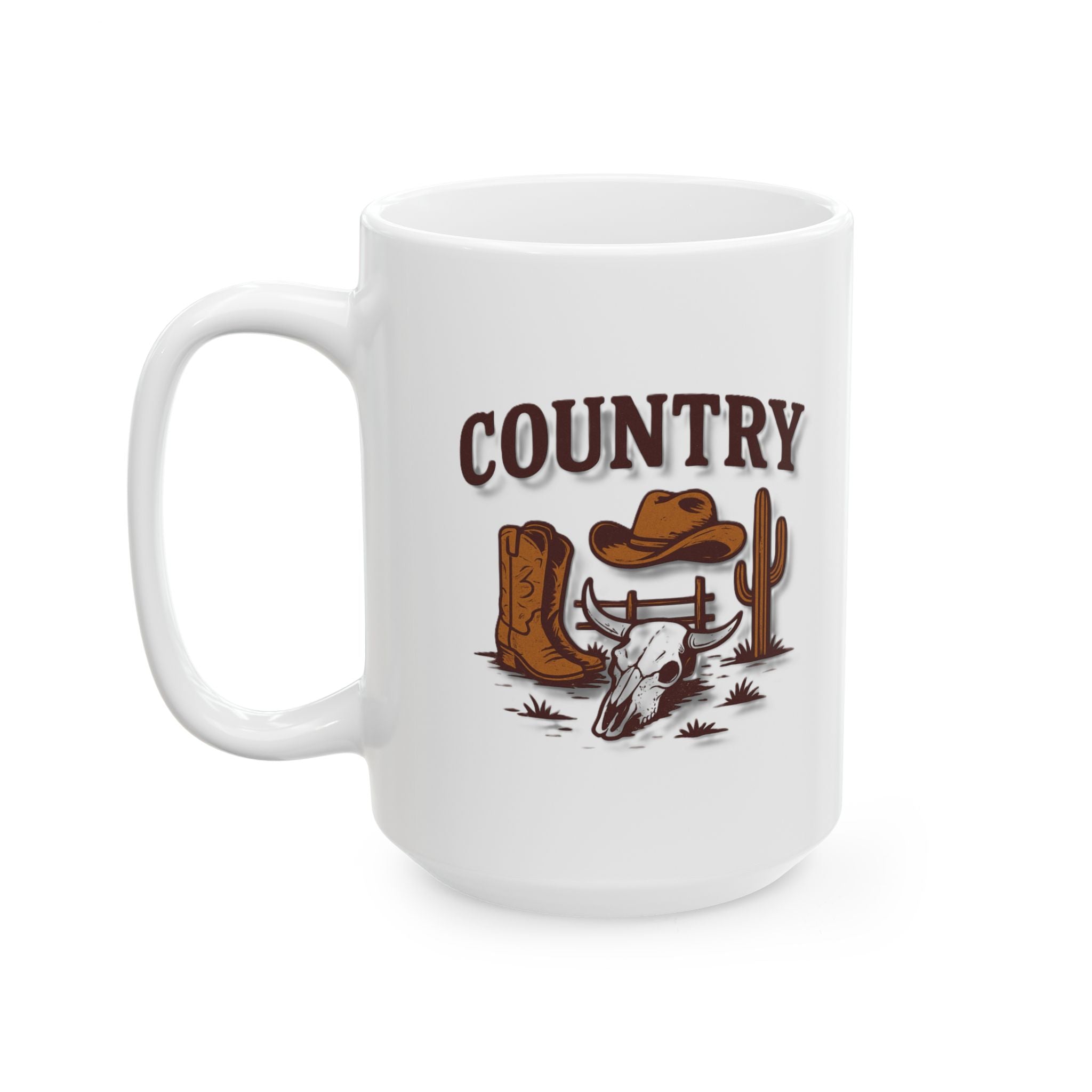 Country Western Ceramic Mug — Personalized "Print your text" Cowboy Coffee Cup (11oz, 15oz)