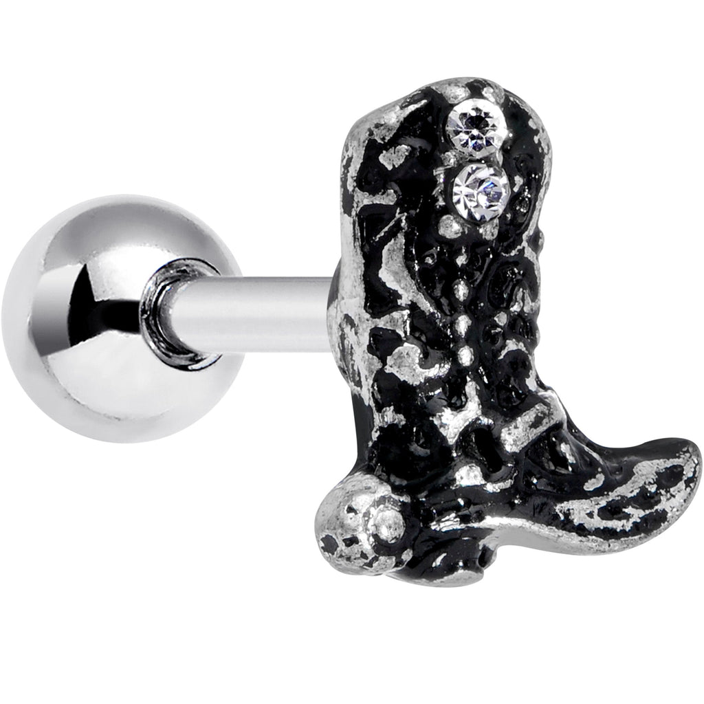16G 1/4 Clear Gem Cowboy Boot Cartilage Tragus Earring