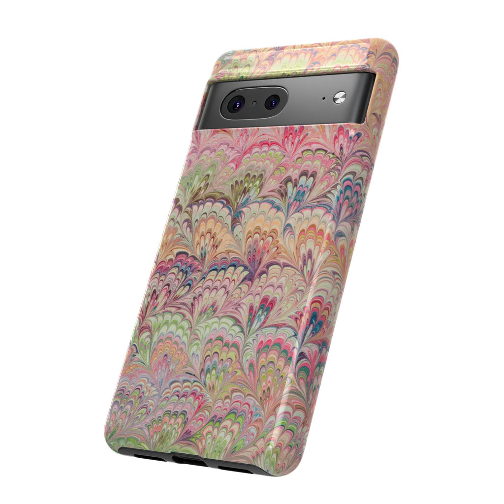Pastel Pink + Green Feather Marbled Phone Case - Dual Layer Phone Cover