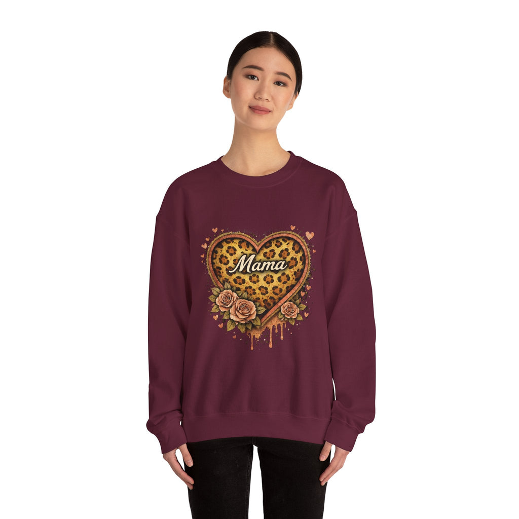 Mama Leopard Heart Crewneck Sweatshirt — Floral Vintage Mom Pullover