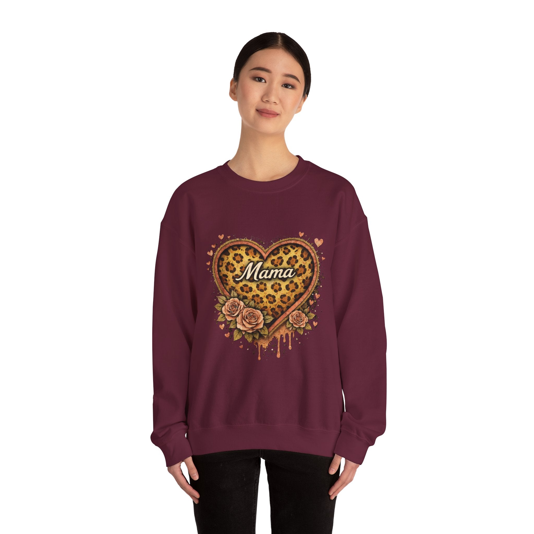 Mama Leopard Heart Crewneck Sweatshirt — Floral Vintage Mom Pullover