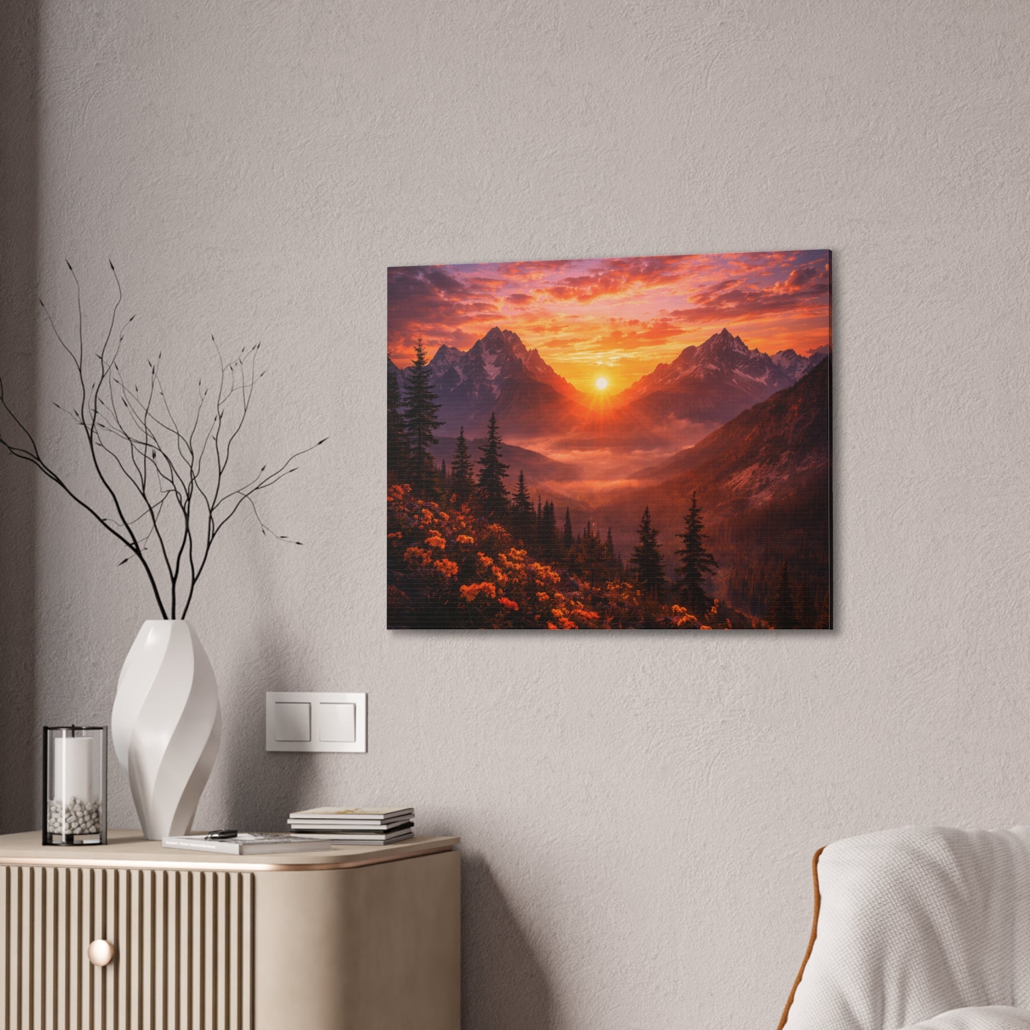 Sunset Mountain Canvas Wall Art — Majestic Alpine Sunrise Landscape