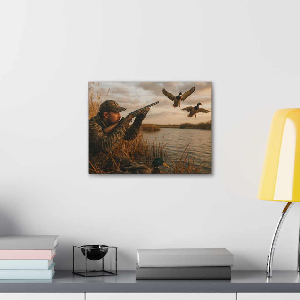 Duck Hunting Canvas Print — Waterfowl Blind Scene Stretched Wall Art
