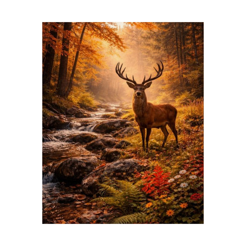 Deer in Autumn Forest Matte Vertical Poster — Rustic Woodland Wall Art